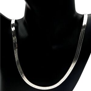 Sterling Silver 925 Italy Herringbone Chain Necklace 18” Flat Snake